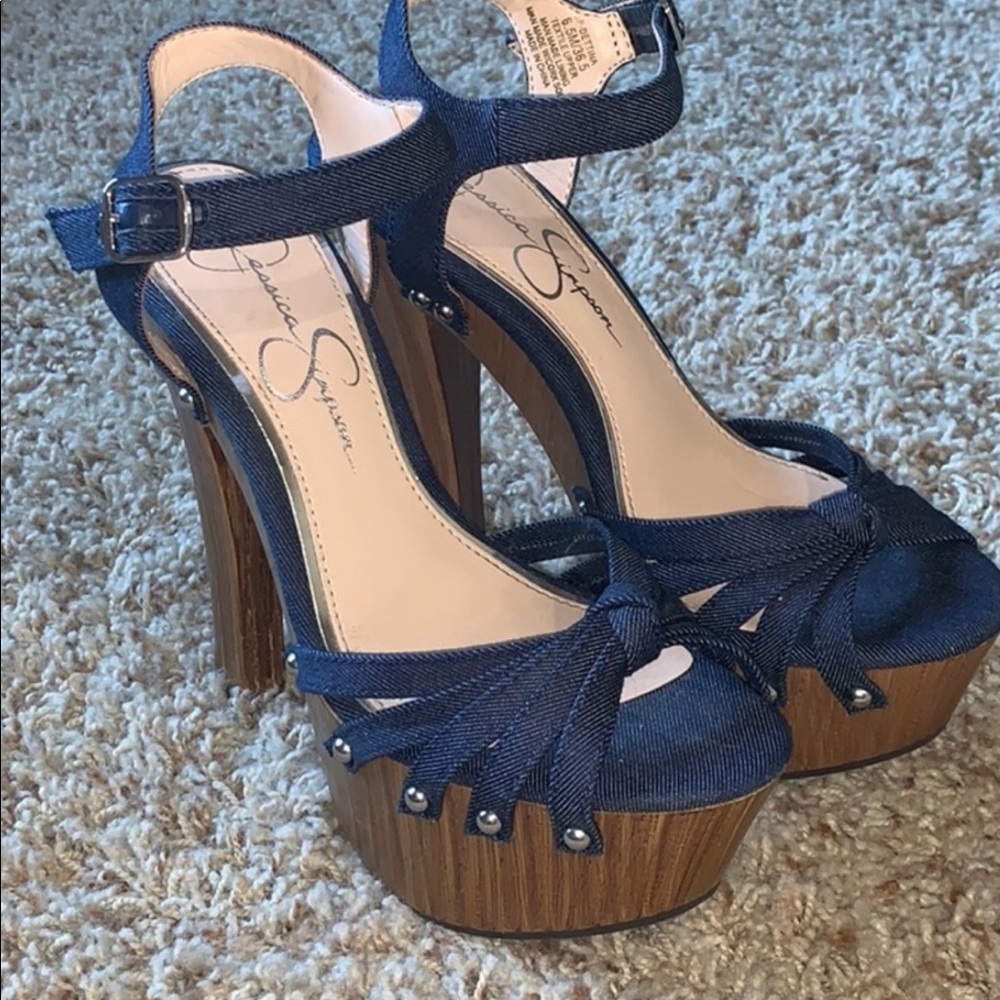 Jessica Simpson denim platform heels